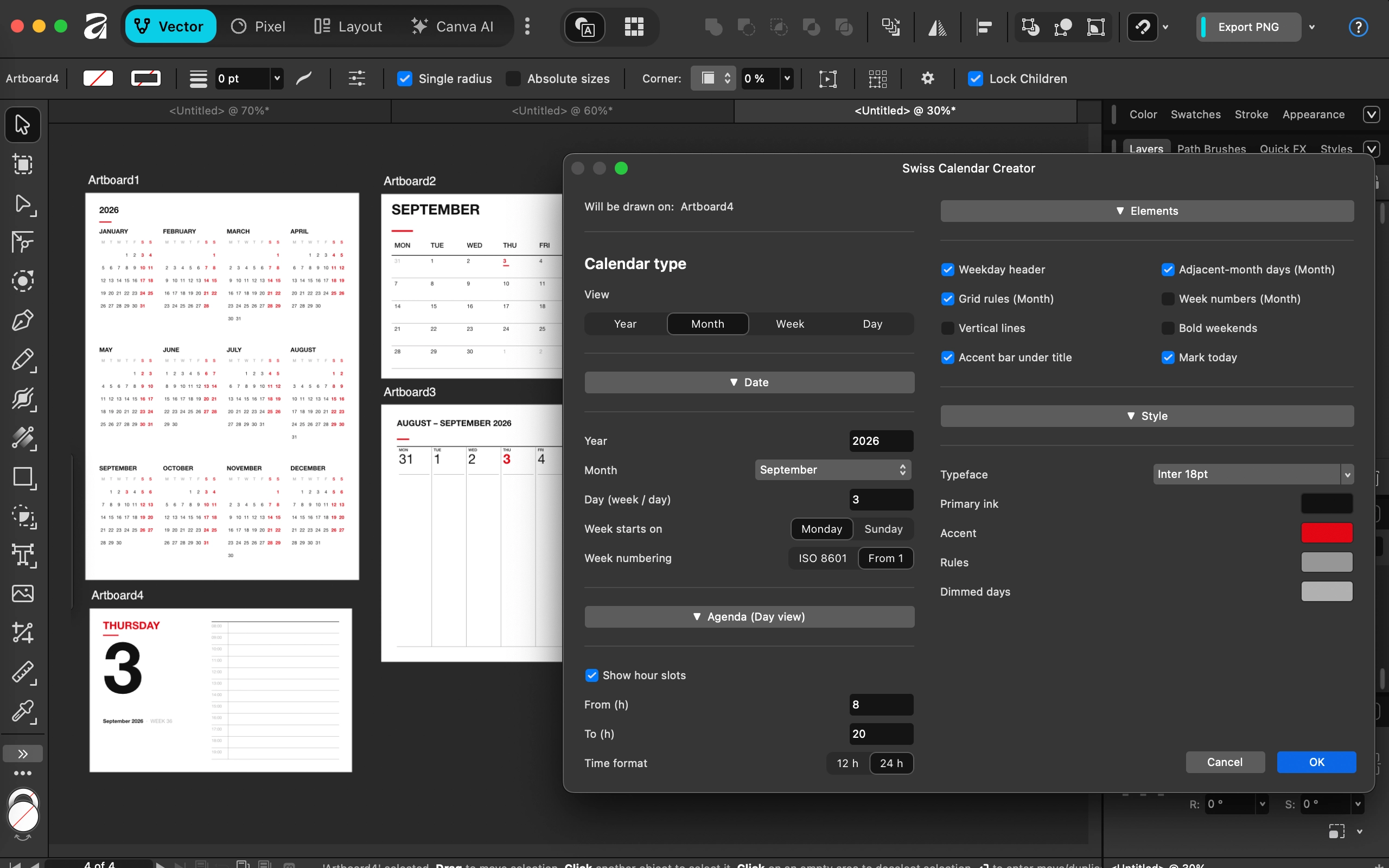 El script en el entorno de Affinity, sobre un artboard seleccionado