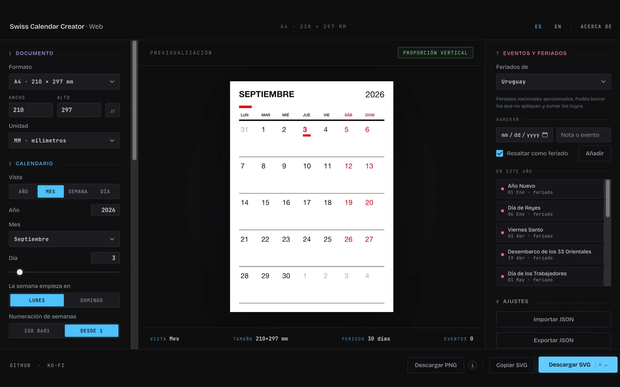 Swiss Calendar Creator