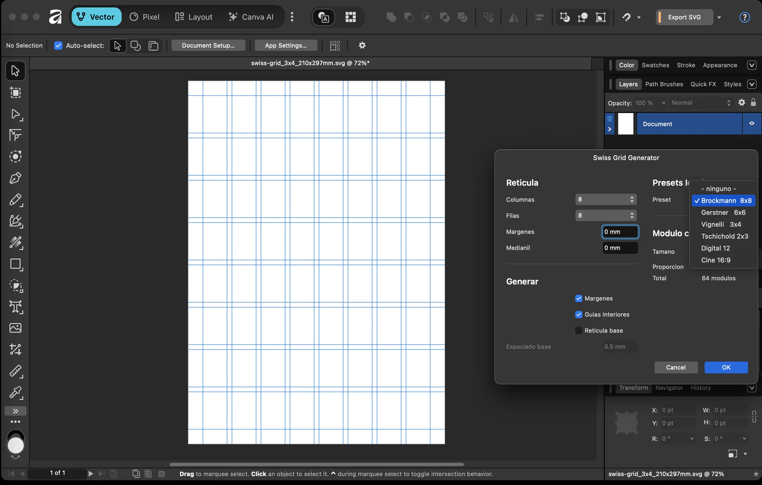 El script en el entorno de Affinity